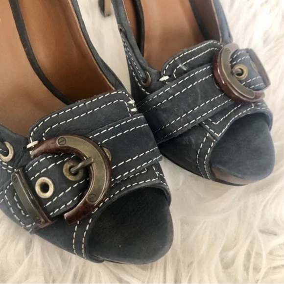 Zara Blue Suede Peep Toe Heels size 7 - Picture 5 of 12